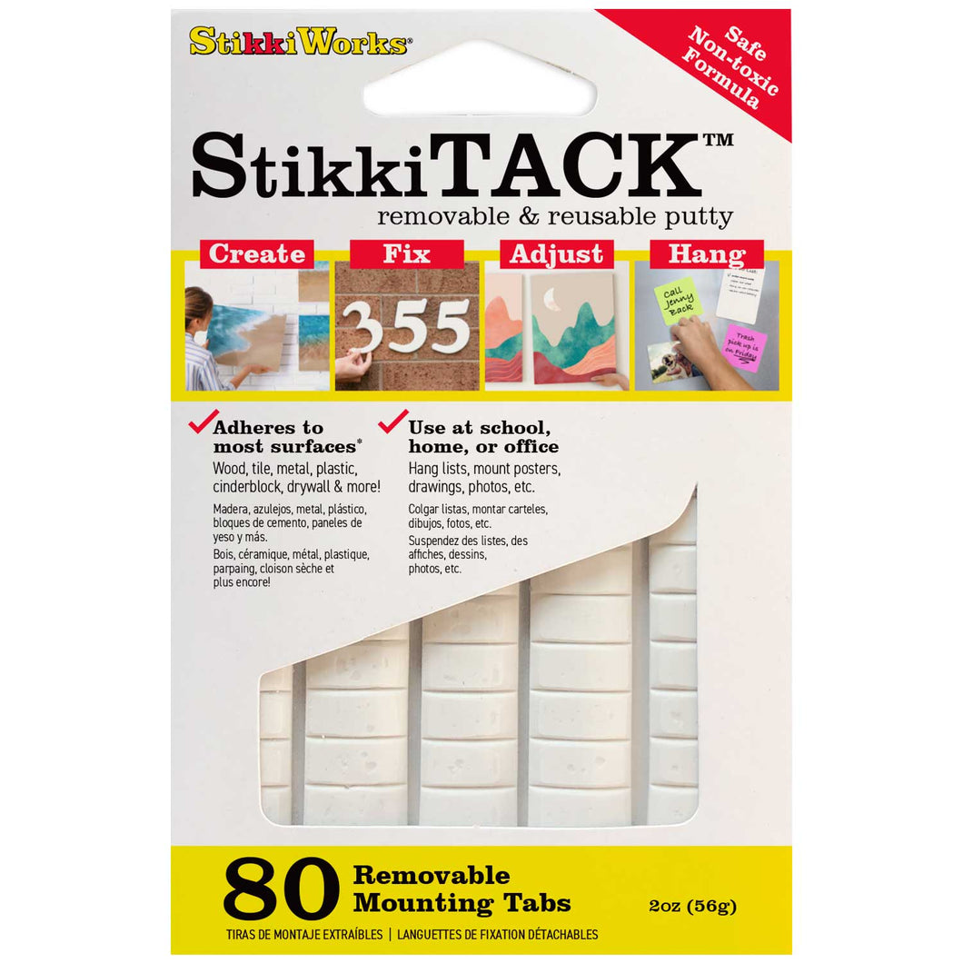 StikkiTack Removable and Reusable Non-Toxic Mounting Adhesive Putty - 80 Tabs