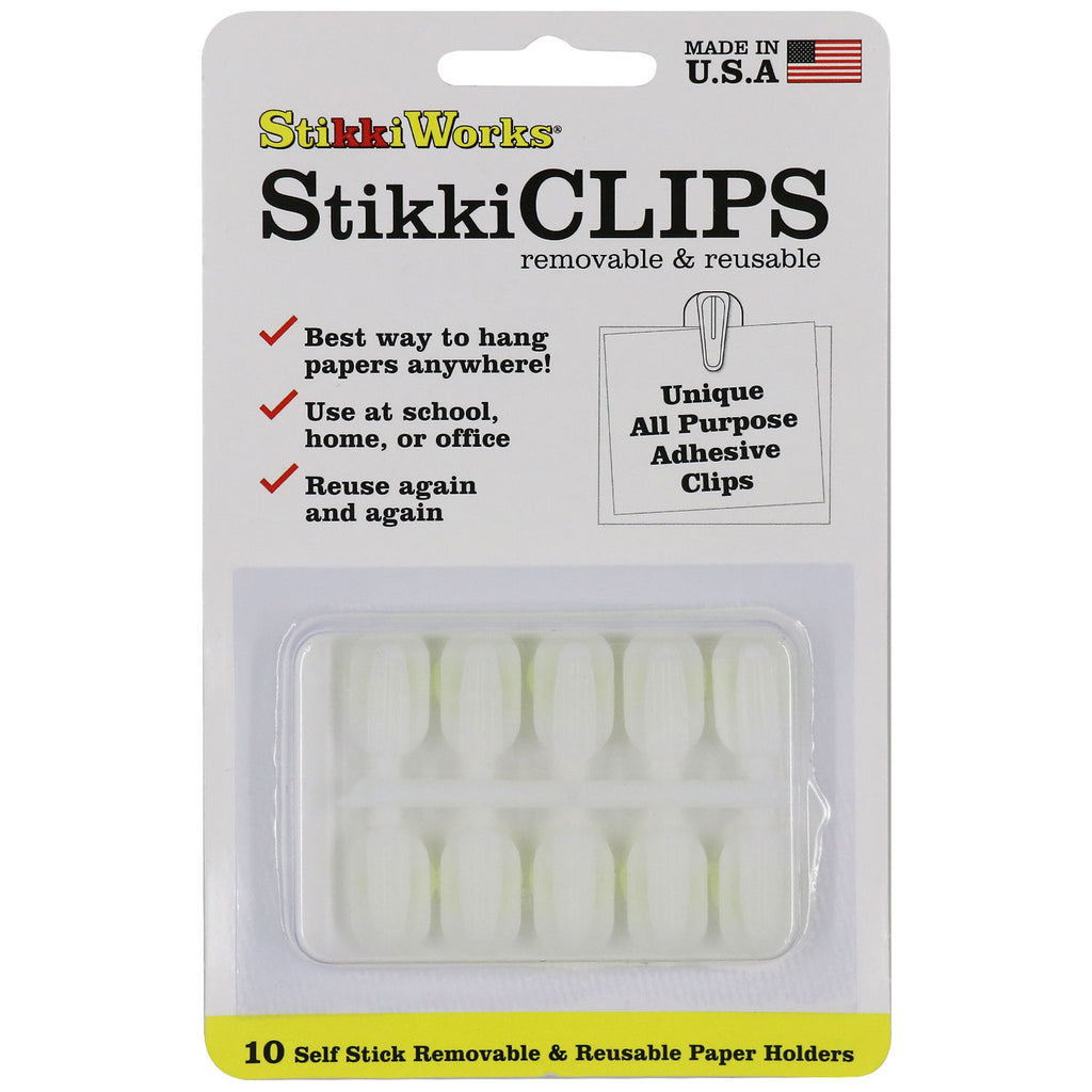 StikkiCLIPS™ Removable Reusable Adhesive Clips – 10ct