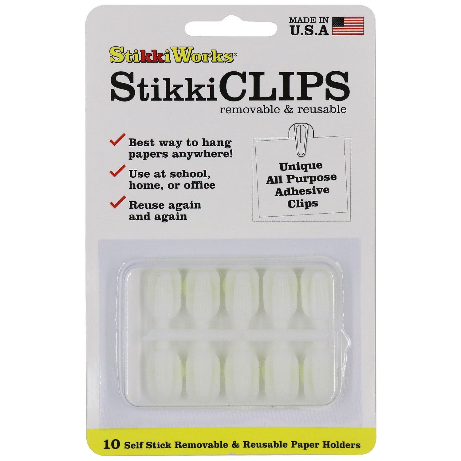 StikkiCLIPS™ Removable Reusable Adhesive Clips – 10ct
