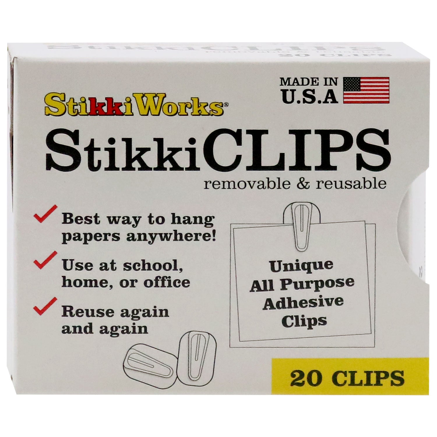 StikkiCLIPS™ Removable Reusable Adhesive Clips – 20ct