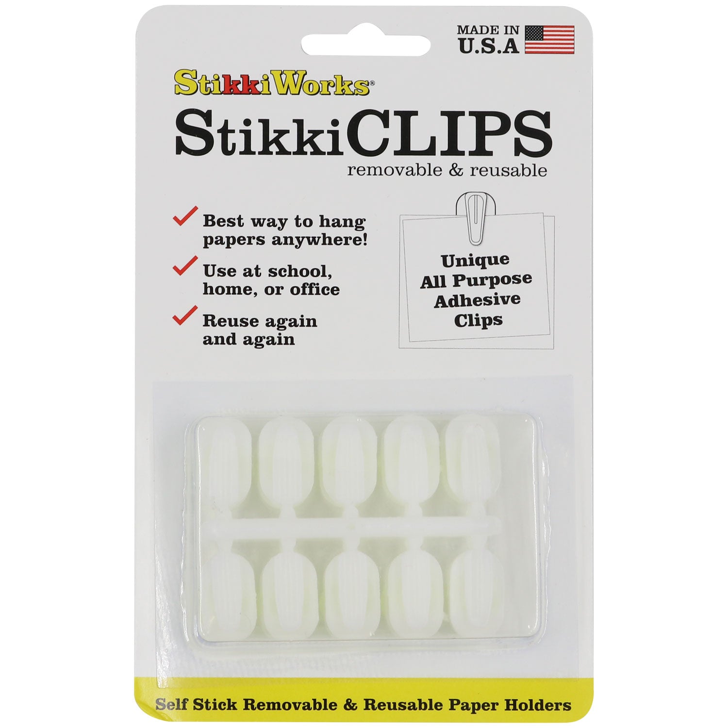 StikkiCLIPS™ Removable Reusable Adhesive Clips – 20ct